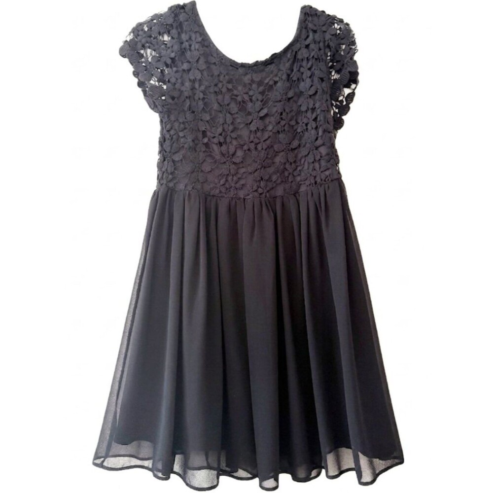 Jun & Ivy Black Lace Crochet Bodice Fit & Flare Mini Party Dress Small